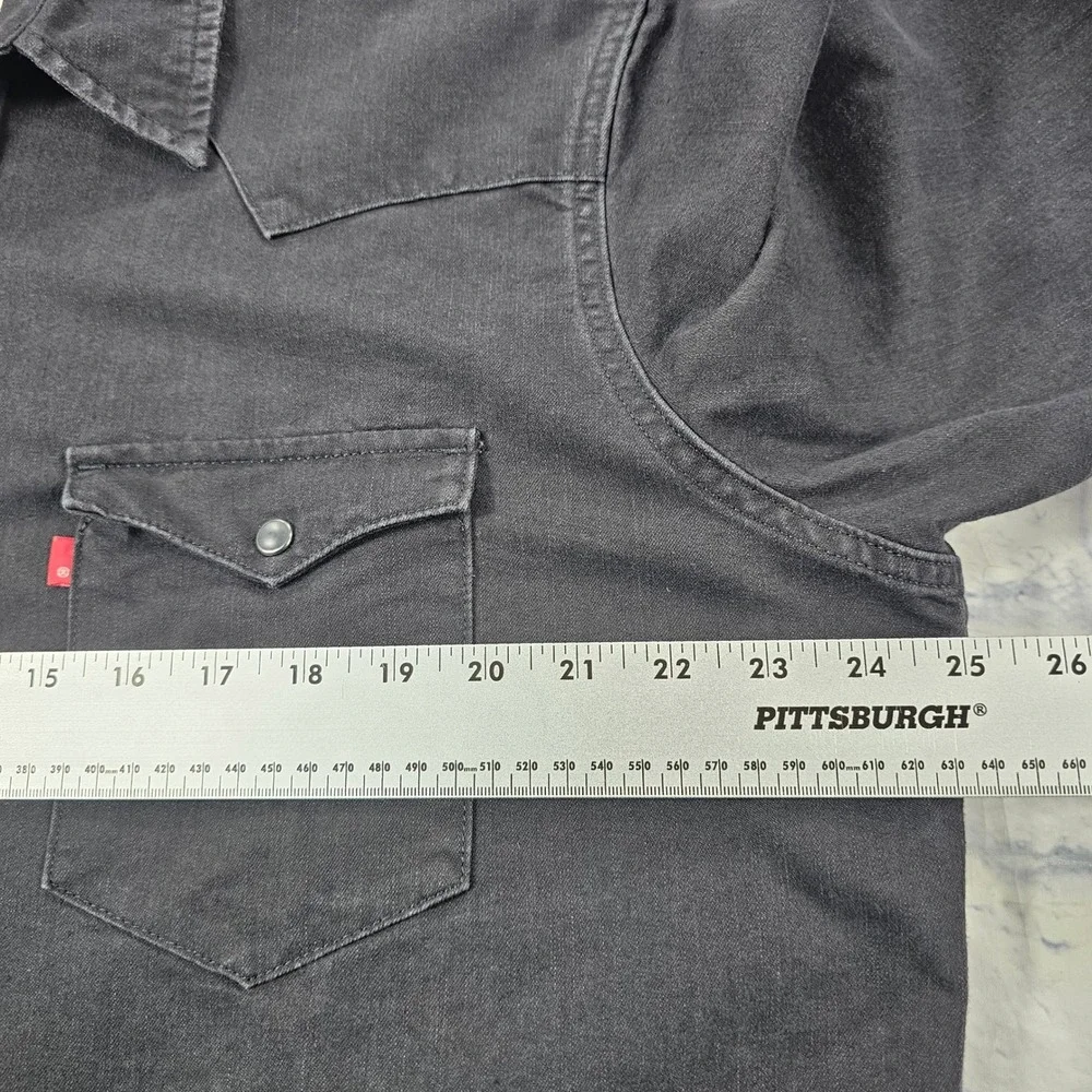 Levis Western Shirt Mens XL Black Denim Pearl Snap Long Sleeve Americana Rugged